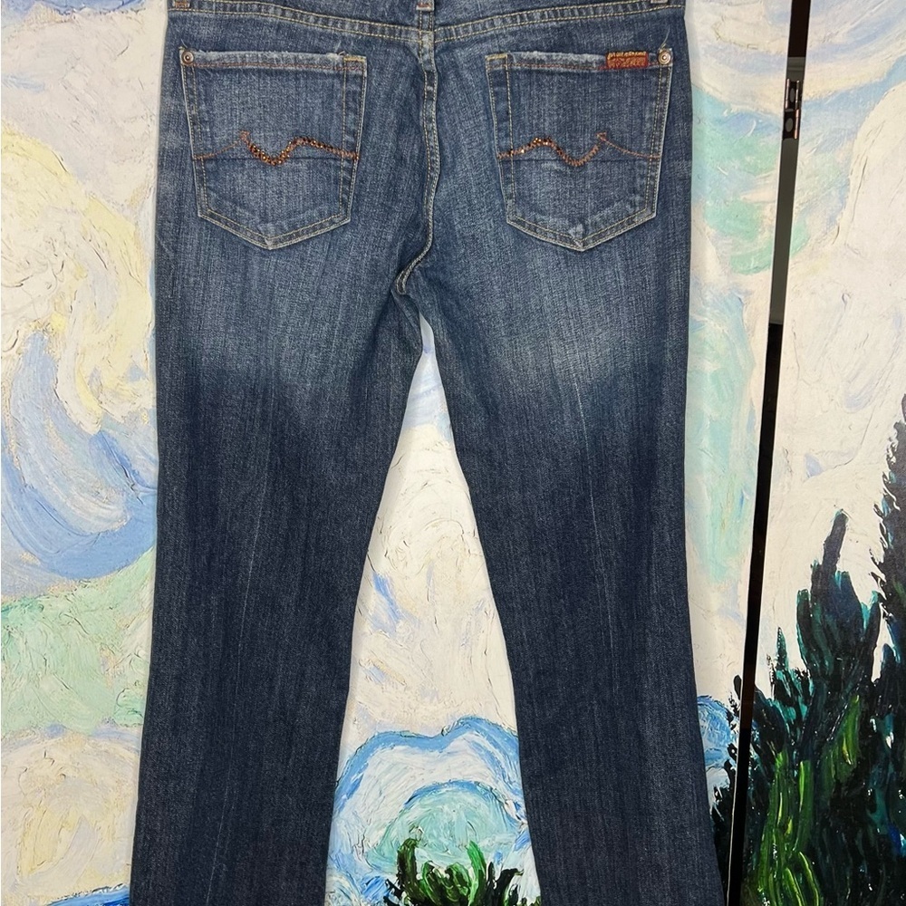 Seven, For All Mankind, SZ 30, blue jeans with amber jeweled signature pockets. - Picture 4 of 11
